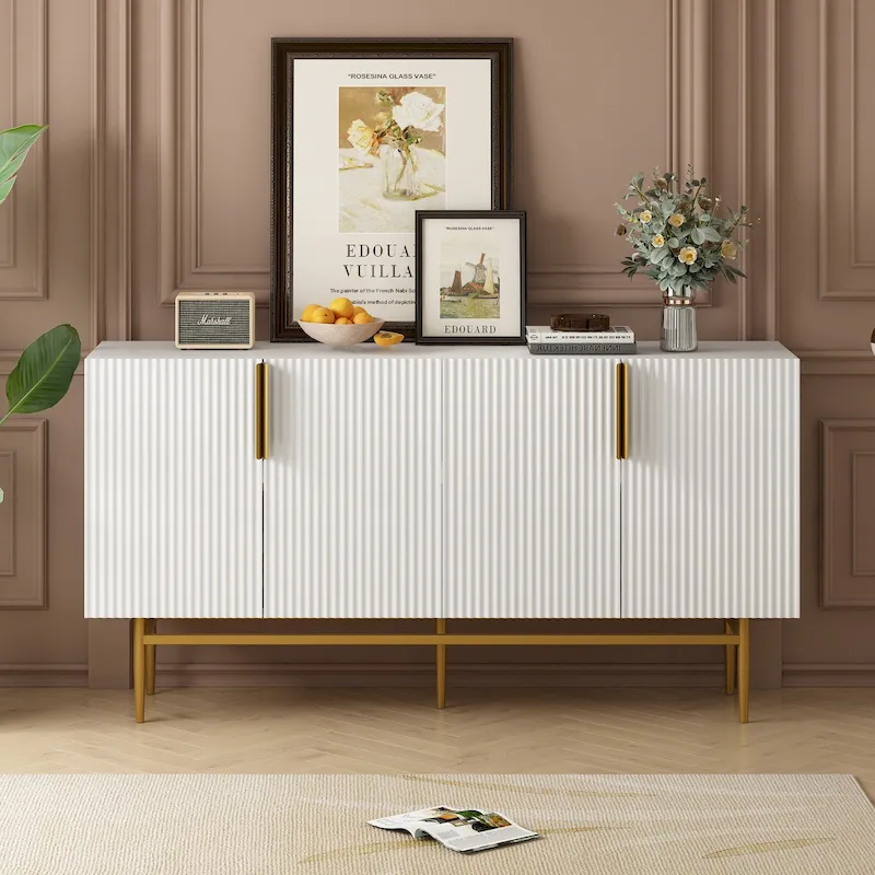 4-Door Sideboard with Gold Accents - Black/White/Gray Options