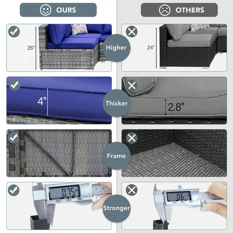 7-Piece Wicker Patio Conversation Set with Cushions and Glass Table