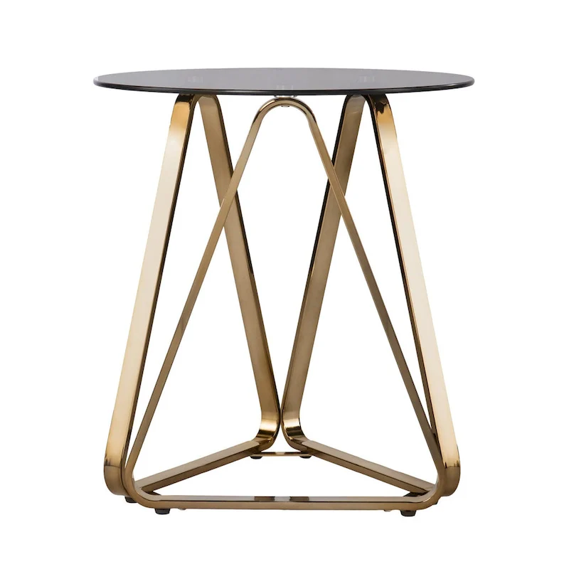 24 Champagne Glass And Iron Round End Table - 22x22x24.25