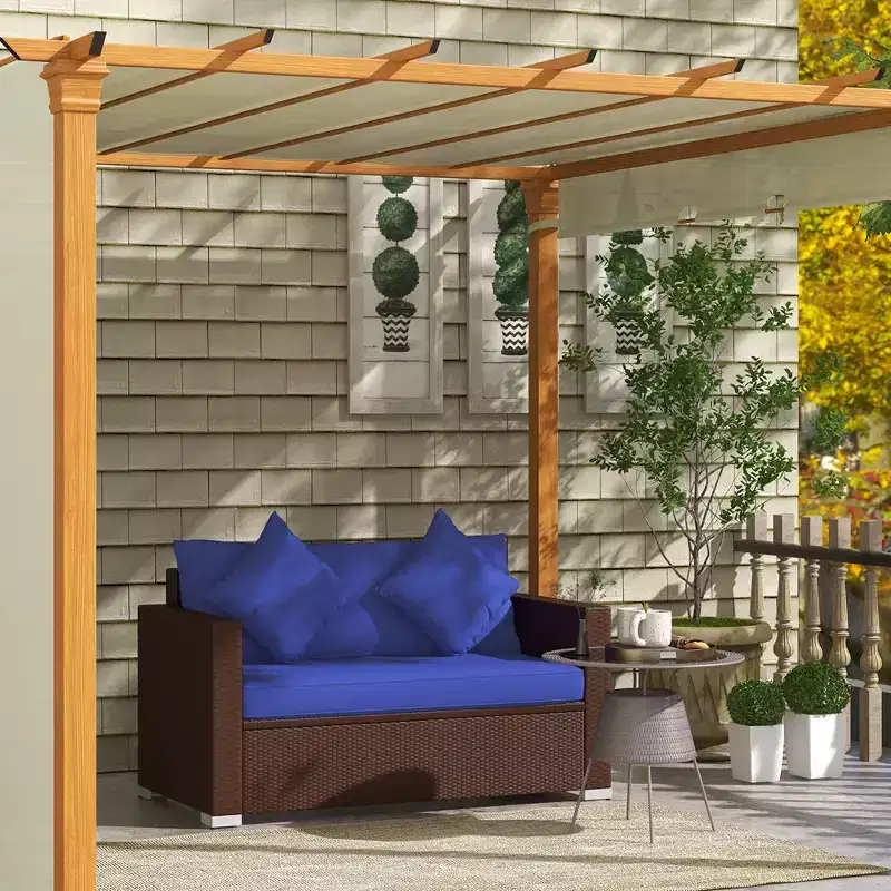 Wicker Loveseat, Patio Furniture Couch with Cushions, 2 Seat PE Rattan Sofa, 2 Throw Pillows