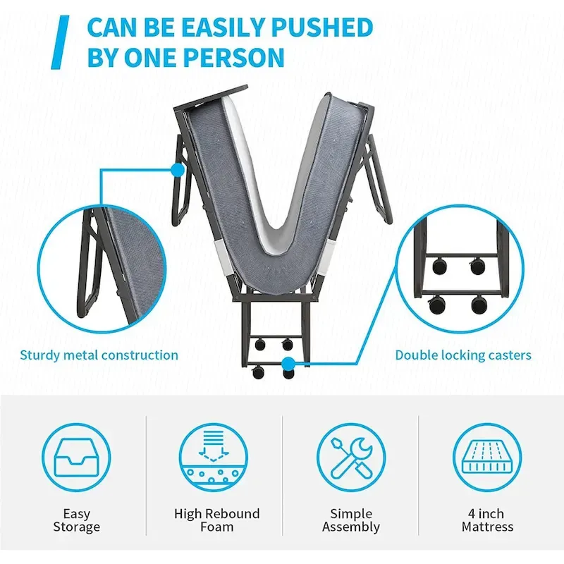 Folding Bed with Mattress and Wheels