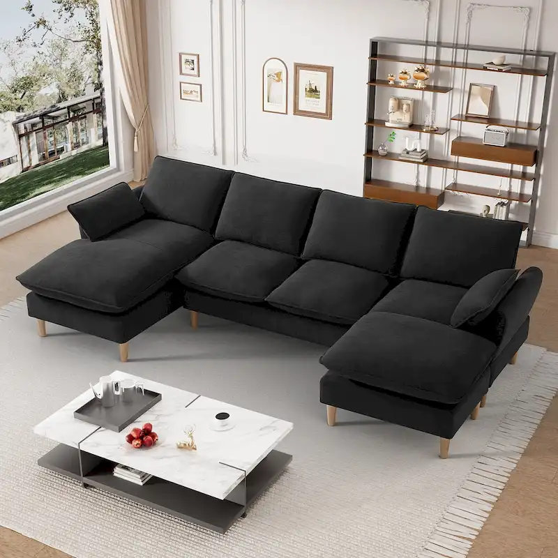 Modern U-Shaped Sectional Sofa Couch with Ottoman Chaise for Living Room