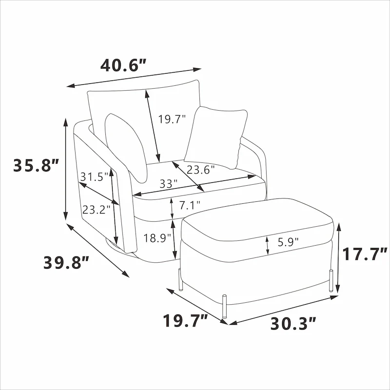 40.6 W Upholstered Swivel Accent Sofa Chair With Pillows