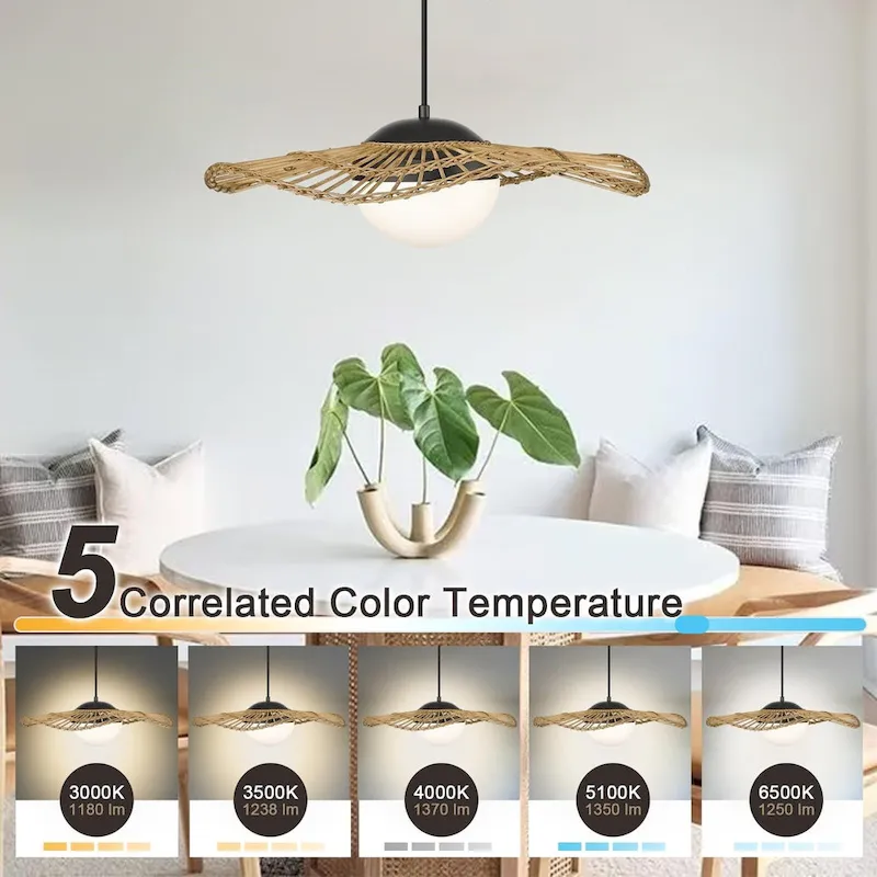 LED Coastal Rattan Pendant Light Straw Hat Hanging Lamp