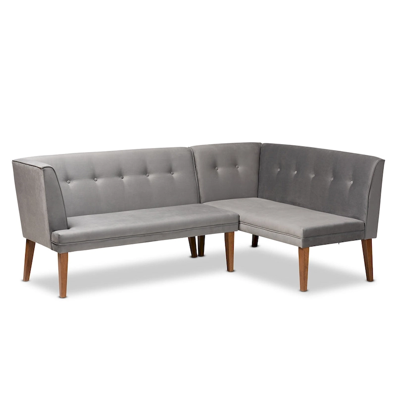 Stewart Mid-Century Velvet Dining Nook Banquette Set(2PC)-Grey