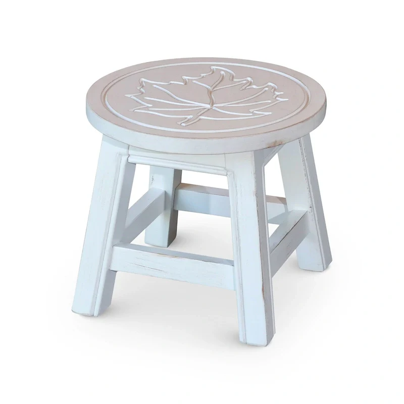 Antique White / Cherry / Espresso / Natural Carved Rubberwood Step Stool with Motif Design - Single Use