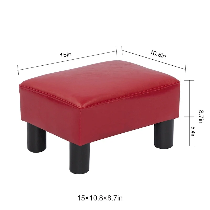 Adeco Small Rectangular Ottoman Modern PU Leather Footrest Stool Chair