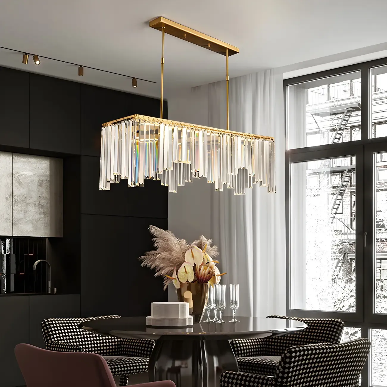 Gold Crystal Geometric Chandelier for Dining Area