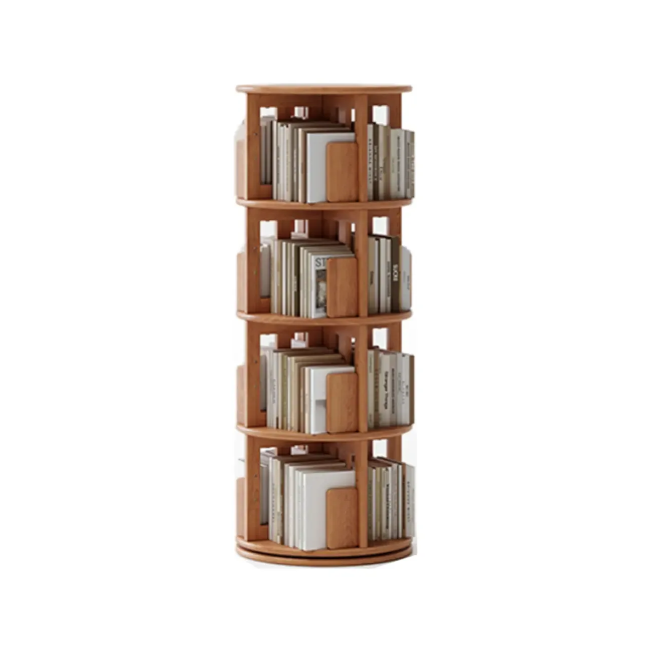 Narrow Cherry Wood Vertical 6 Shelf Rotating Bookshelf