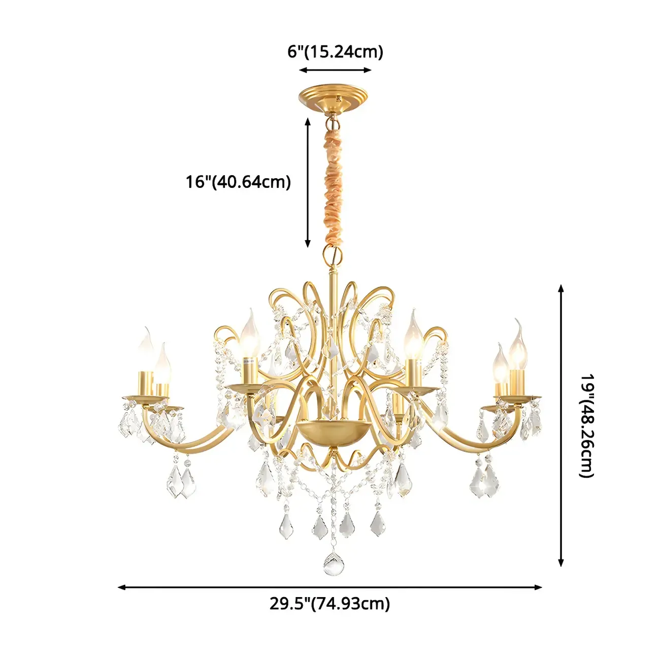French Curved Arms Gold Crystal Candelabra Chandeliers