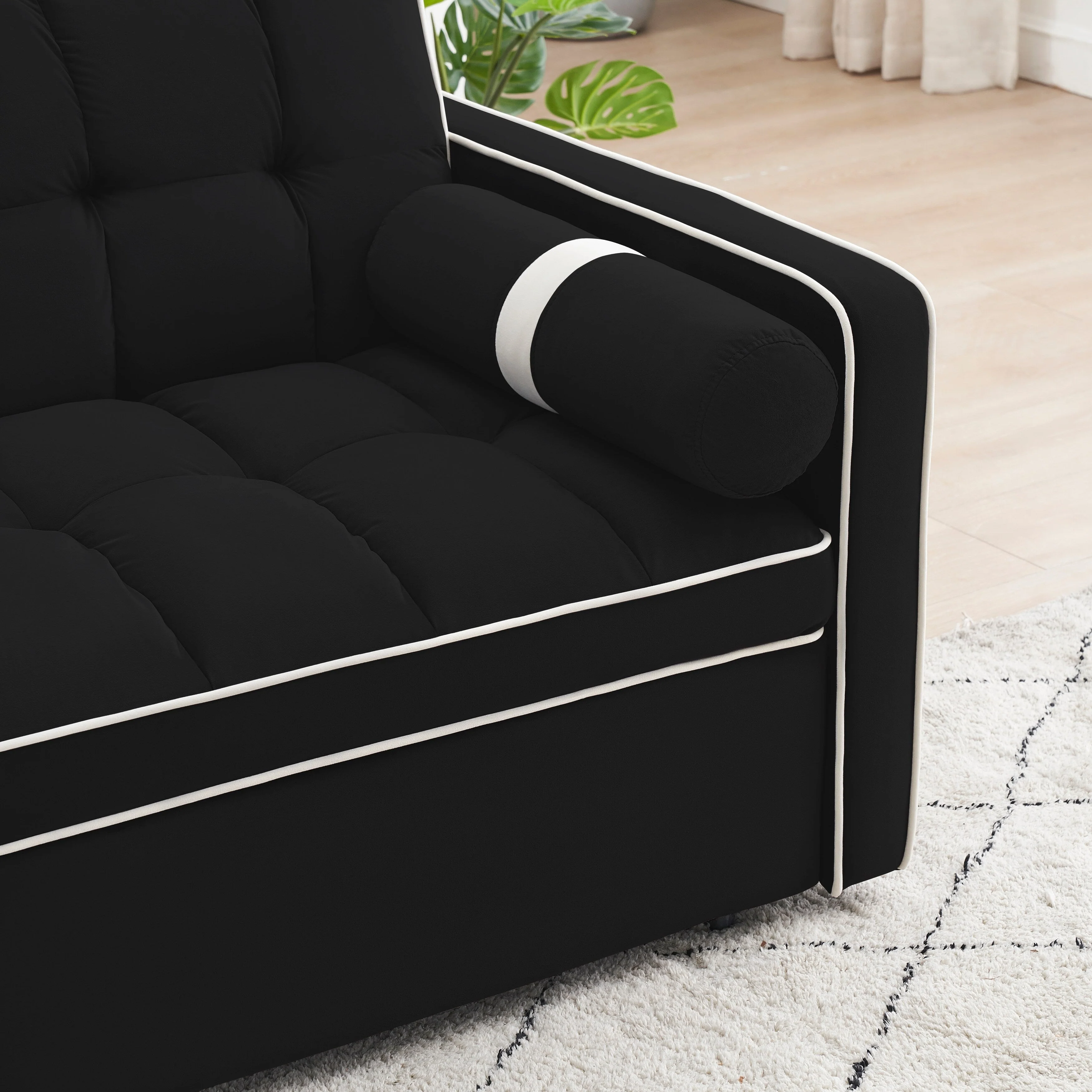 Velvet Convertible 55'' 2-Seater Sleeper Sofa with Pull-Out Bed, Adjustable Recline, Side Pockets, and Phone Holder