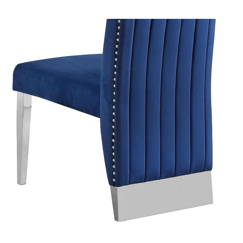 Best Quality Furniture Dining Chair includes Pleated Back, Nailhead-Trimmed, Chrome-Legged Chair (Set of 2)