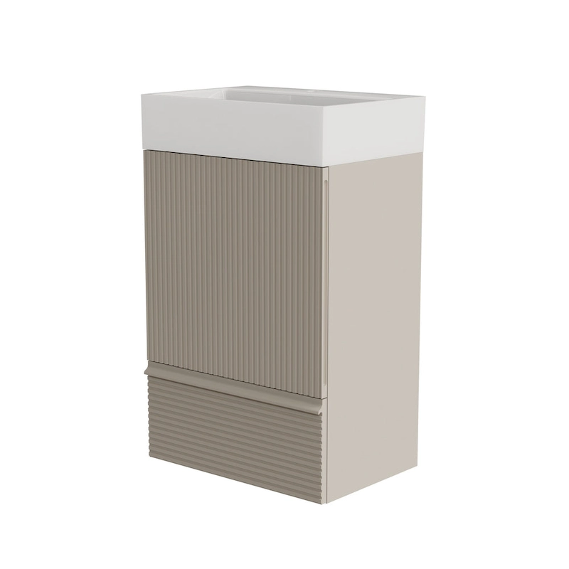 Single Sink Bathroom Vanity, Modern Grille-patterned Freestanding Vanity With Hidden Handle, Wood Bathroom Cabinet