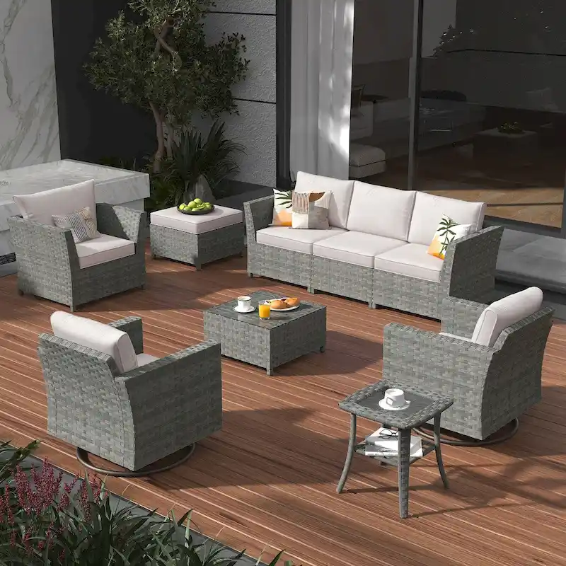 XIZZI 9-piece Patio Furniture Sectional Set with Swivel Rocking Chairs