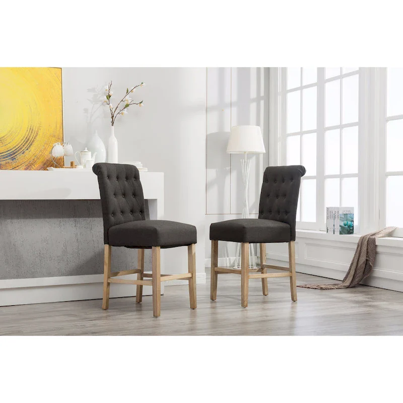 Roundhill Furniture Siena Counter Height Button Tufted Back Solid Wood Stools, Set of 2