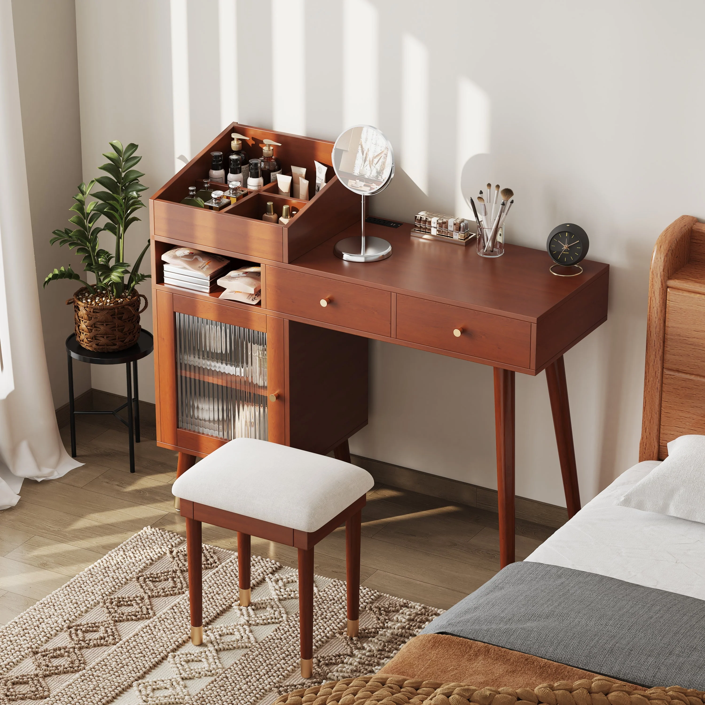 Walker Edison | Modern Makeup Vanity Desk with Drawers