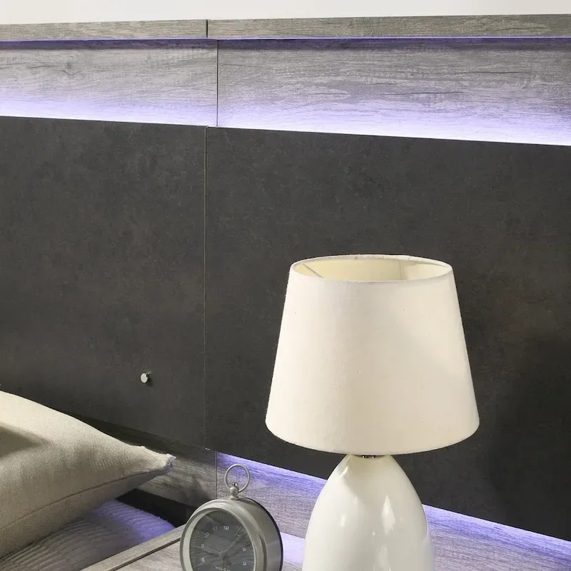 Roundhill Furniture Lenca LED Wallbed with Nightstands - Weathered Gray