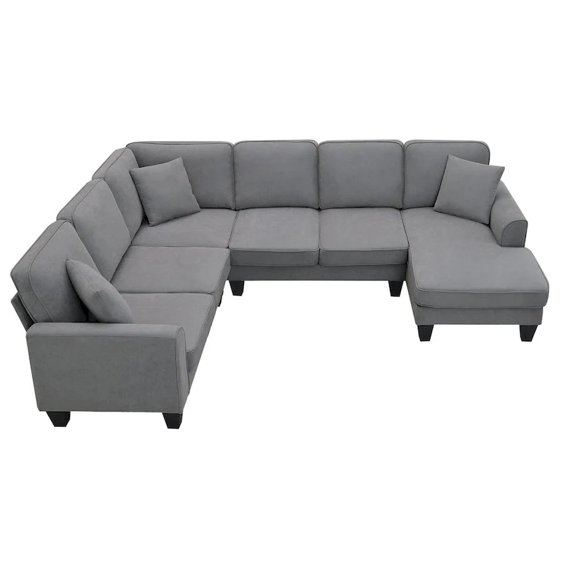 Modern U-Shaped 7-Seater Fabric Sectional Sofa Set with 3 Pillows, 108