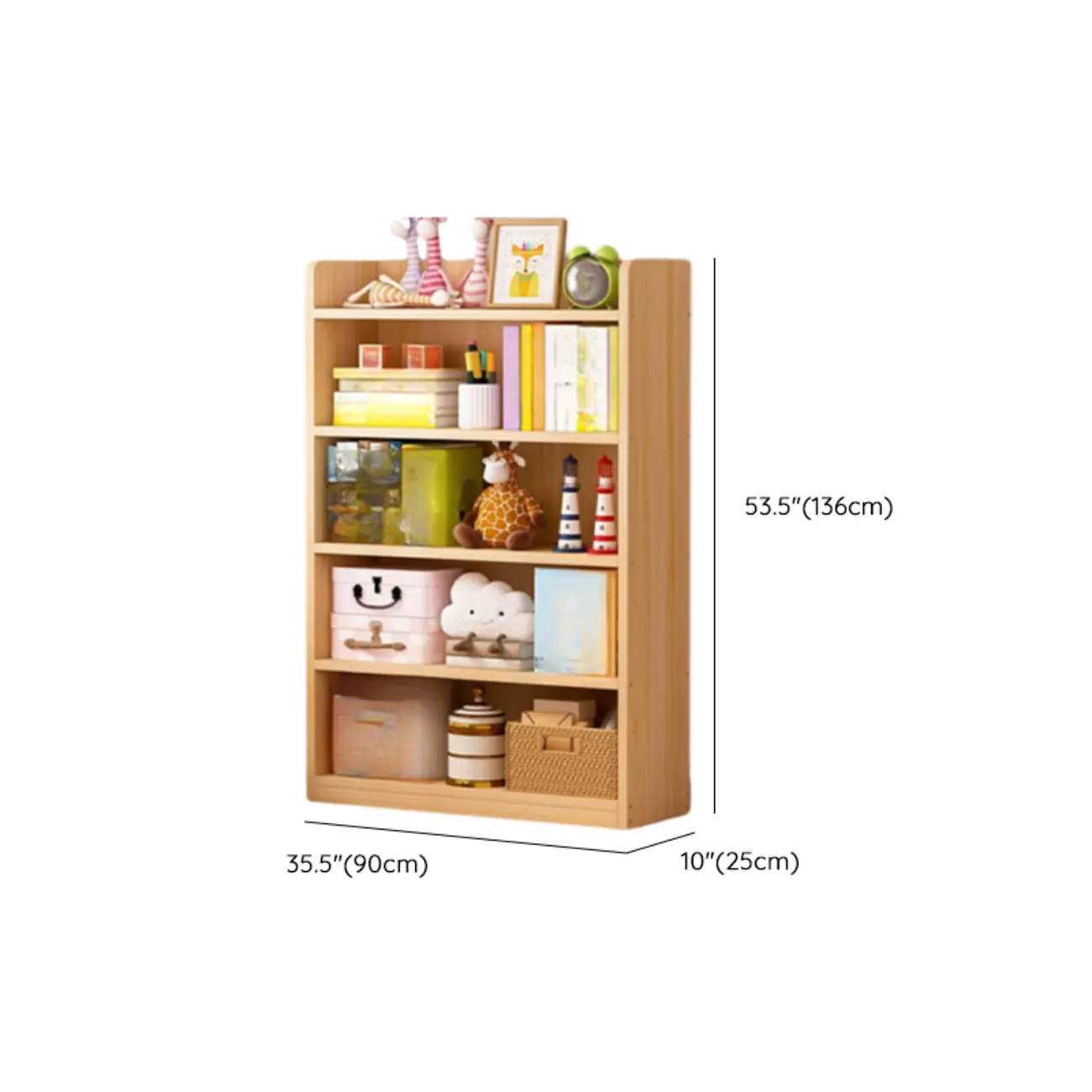Solid Wood 5-Tier Display Open Shelving Unit Bookcase