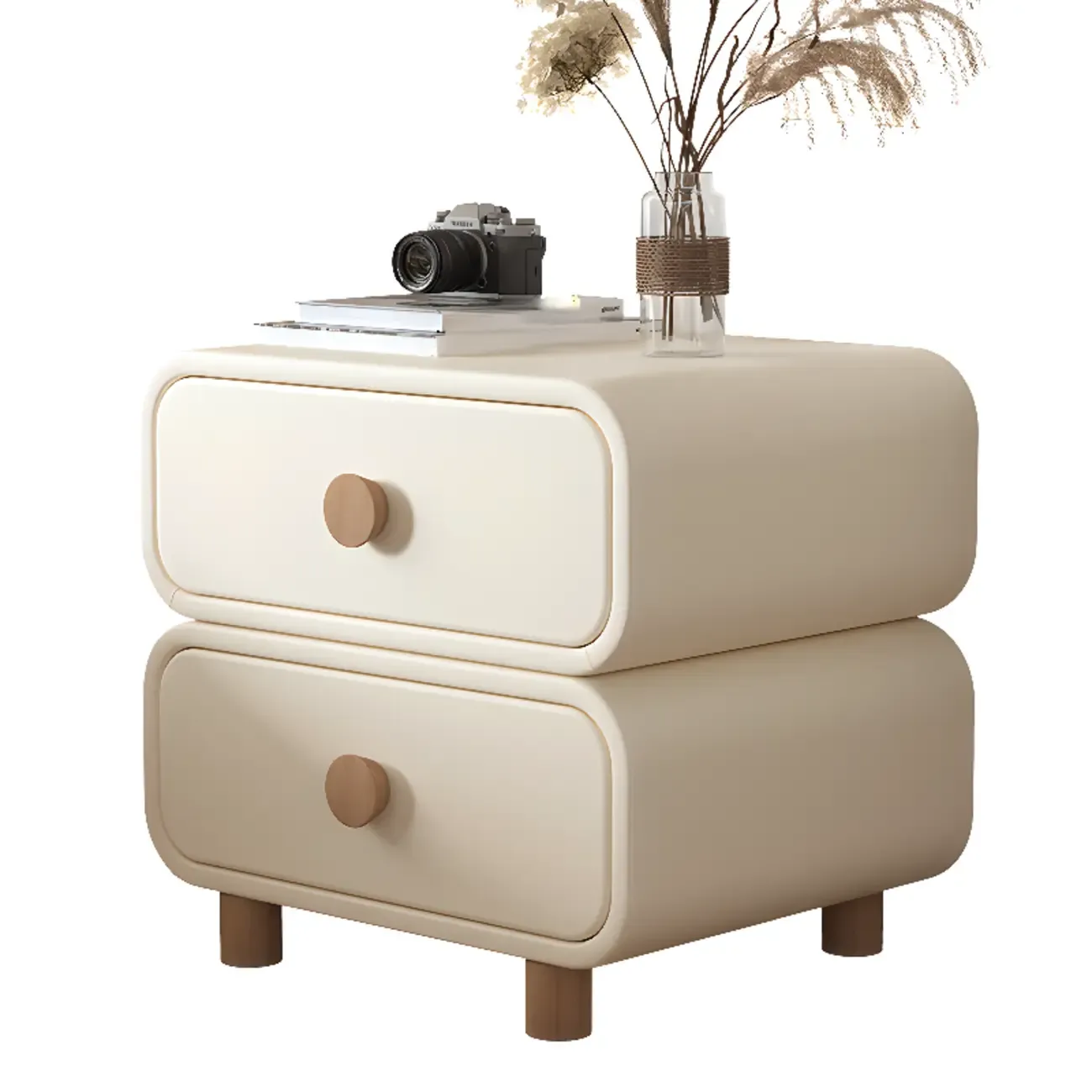 Pleather Scandinavian Nightstand With Faux Leather Finish