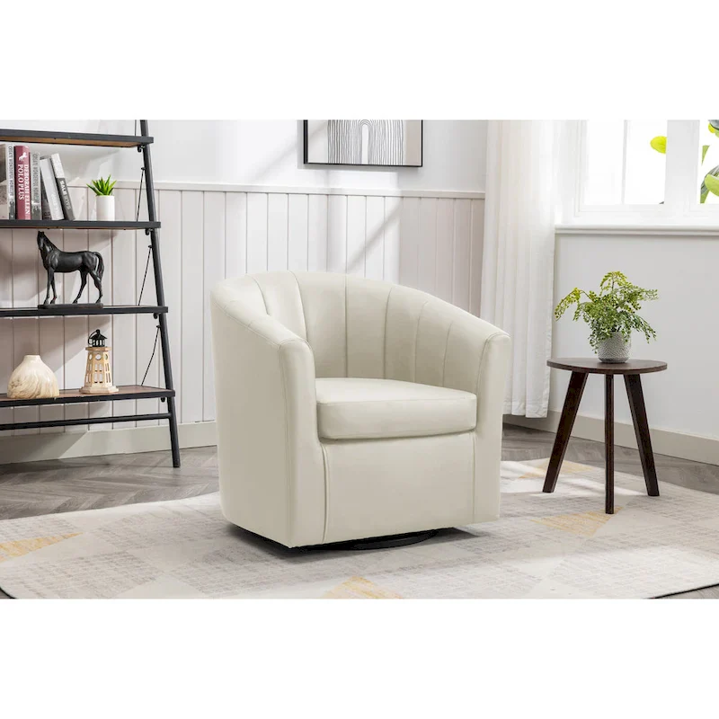 Swivel Barrel Accent Chair - Faux Leather Single Seat