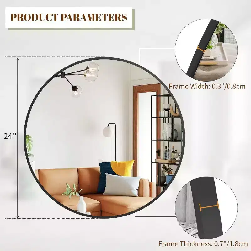 36 Inch Round Mirror, Metal Frame Circle Mirror, Wall Mounted for Entryway, Bathroom, Vanity, Living Room