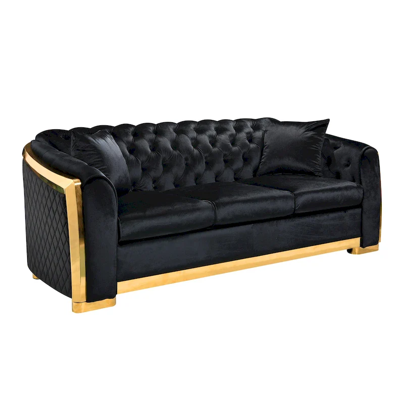 84  Luxury Chesterfield Velvet Sofa with Gold Trim