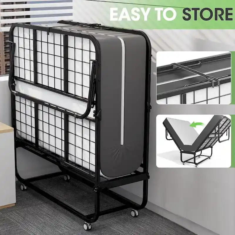 Roll away Space-Saving Sturdy Metal Frame Folding Guest Bed with 5  Thick Mattress