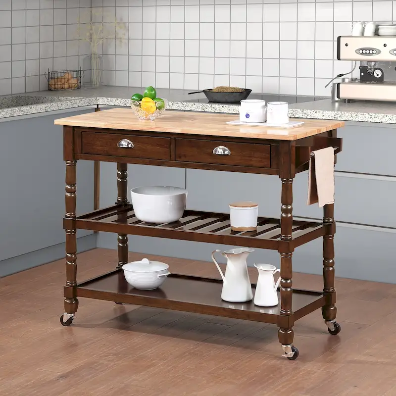 Convenience Concepts French Country 3 Tier Butcher Block Kitchen Cart with Drawers