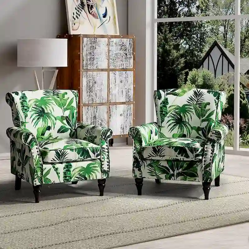 Nyctelius Traditional Polyester Accent Arm Chair with Pattern and Nailhead Trim Set of 2 by HULALA HOME