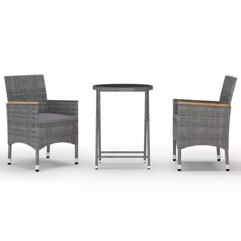 vidaXL Patio Bistro Set Bistro Table 3 Piece Poly Rattan and Tempered Glass