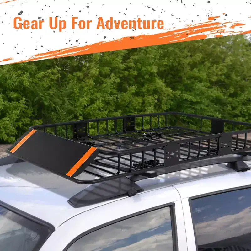 Steel Roof Rack Cargo Basket 64x39x6 Inches, 200 Lbs Capacity, Secure Luggage Carrier for SUV/Truck/RV, Black for Camping/Travel