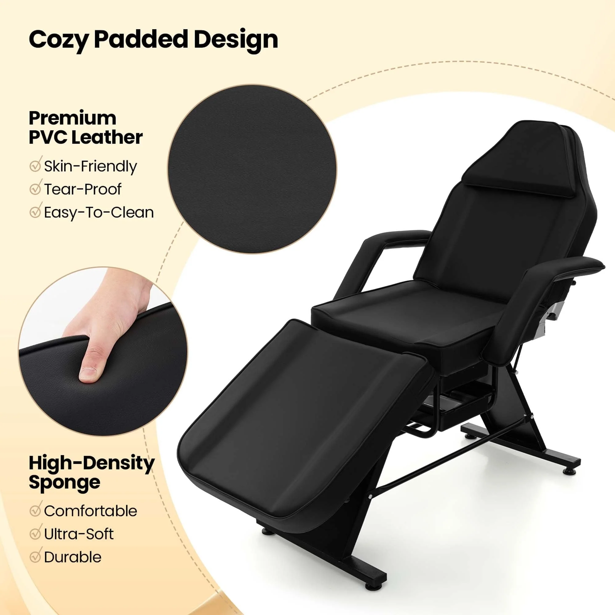 Costway 72 Massage Bed with Hydraulic Stool Adjustable Backrest &