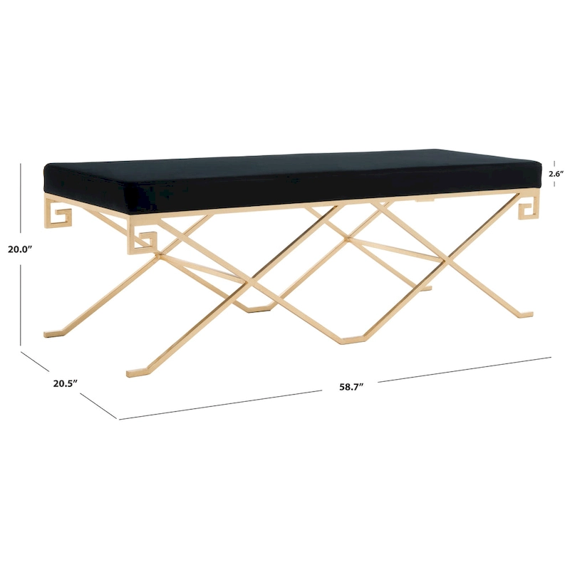SAFAVIEH Couture Shaista Black Velvet/ Gold Leaf Glam Bench - 59Wx21Dx20H