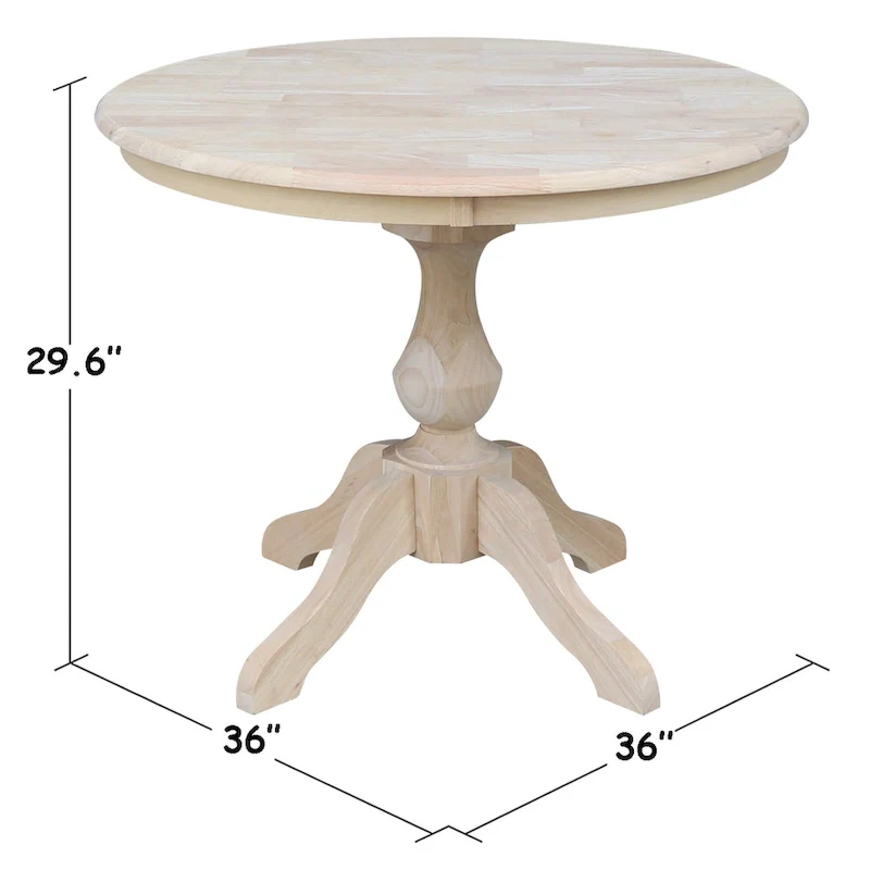 36 Round Top Pedestal Dining Table - Unfinished