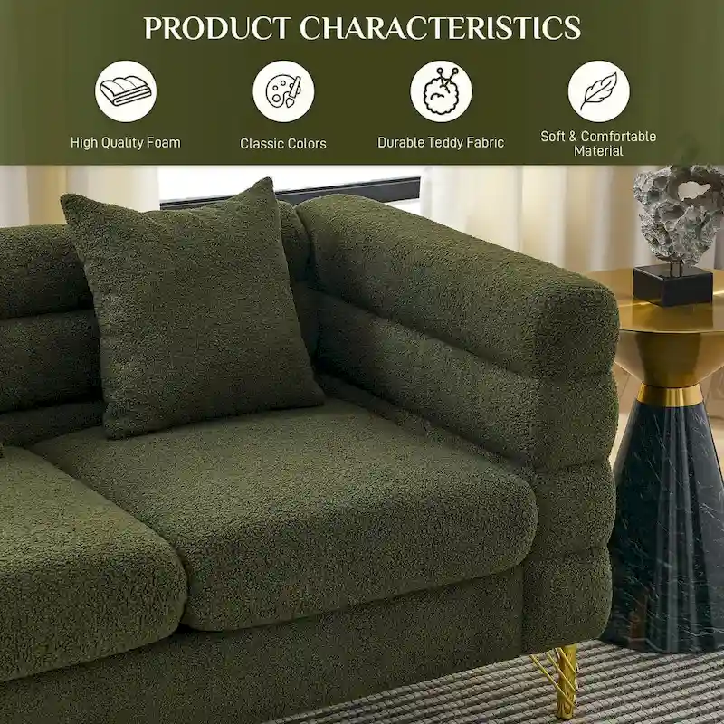 Teddy Fabric Modern Sectional Sofa L-Shape/2/3/4 Seater