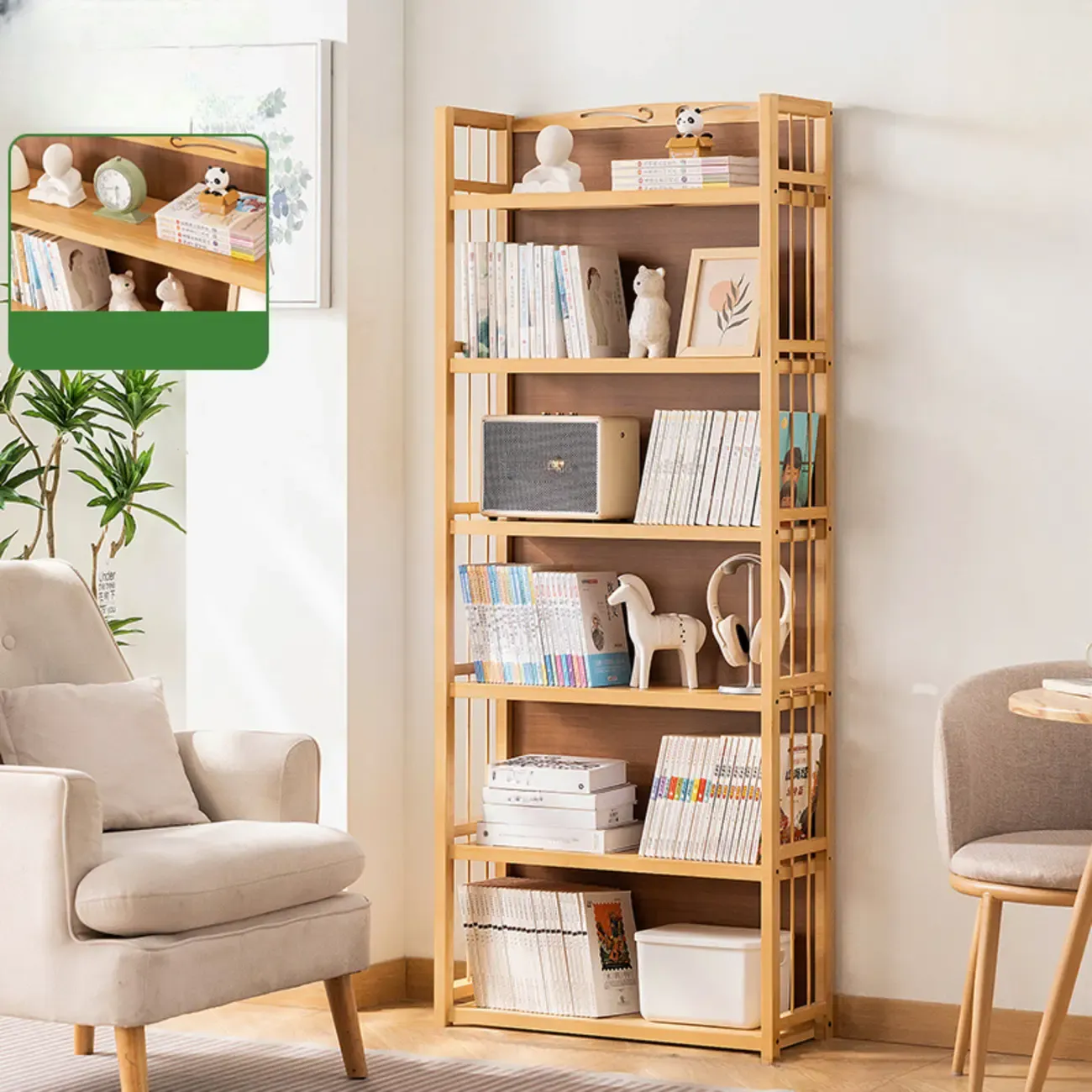 Premium Bamboo Modern Black 5-Shelf Open Bookshelf