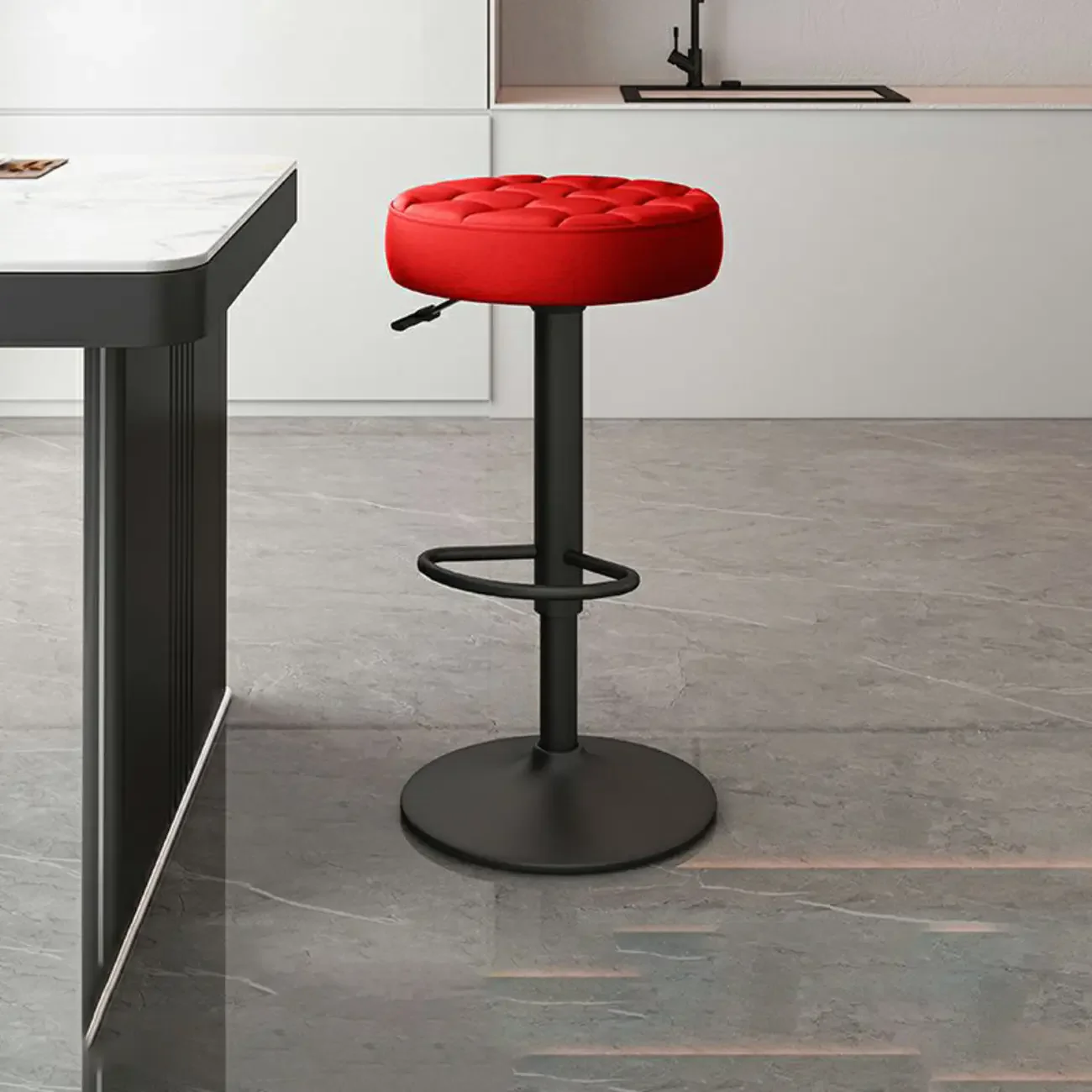 Leather Upholstered Adjustable Swivel Bar Stools