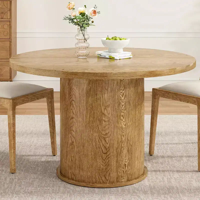 JVNOXK 43''Round dining table for four, contemporary circular design with wooden tabletop and sturdy metal base, for dining rooms