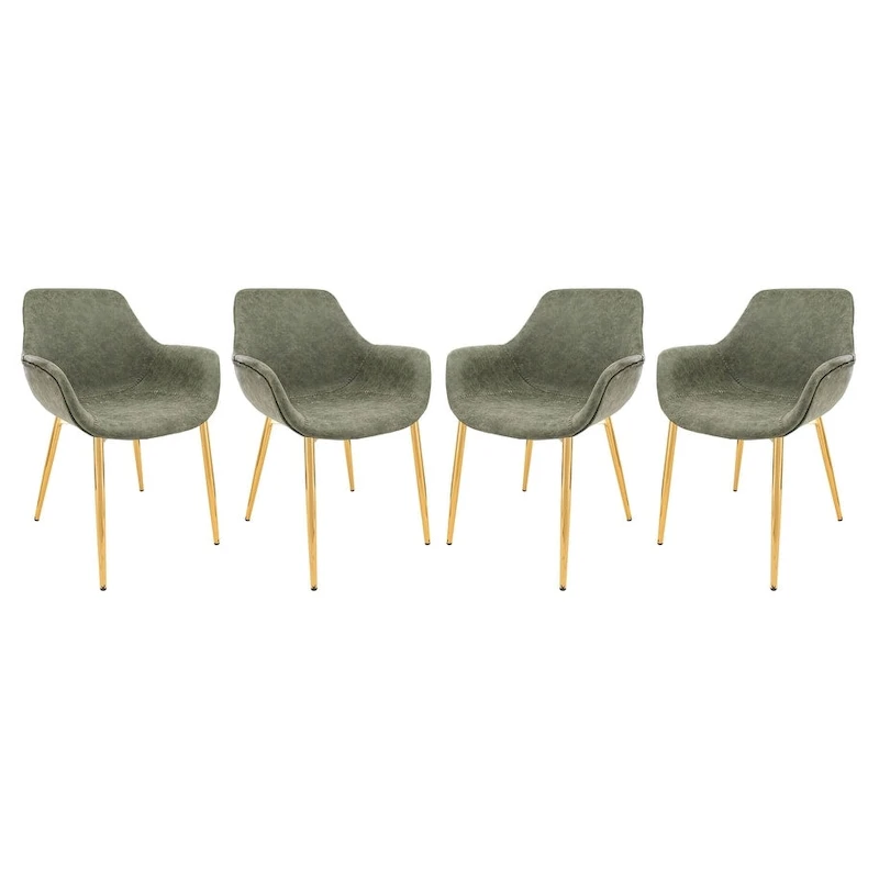 Markley Modern Leather Dining Armchair Set of 4 With Gold Metal Legs Accent Side Chair
