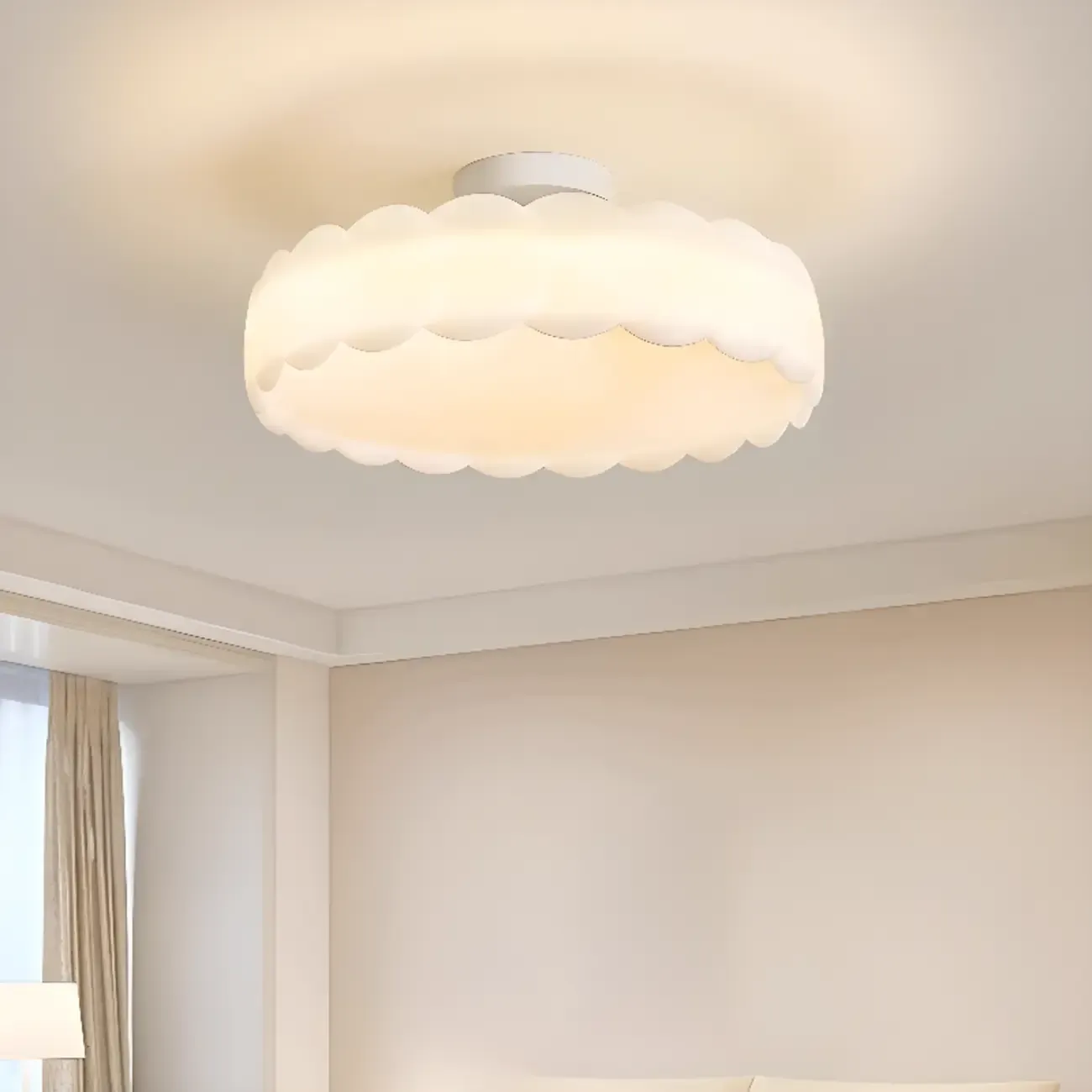 8 Elegant LED Semi Flush Ceiling Light in Natural Finish