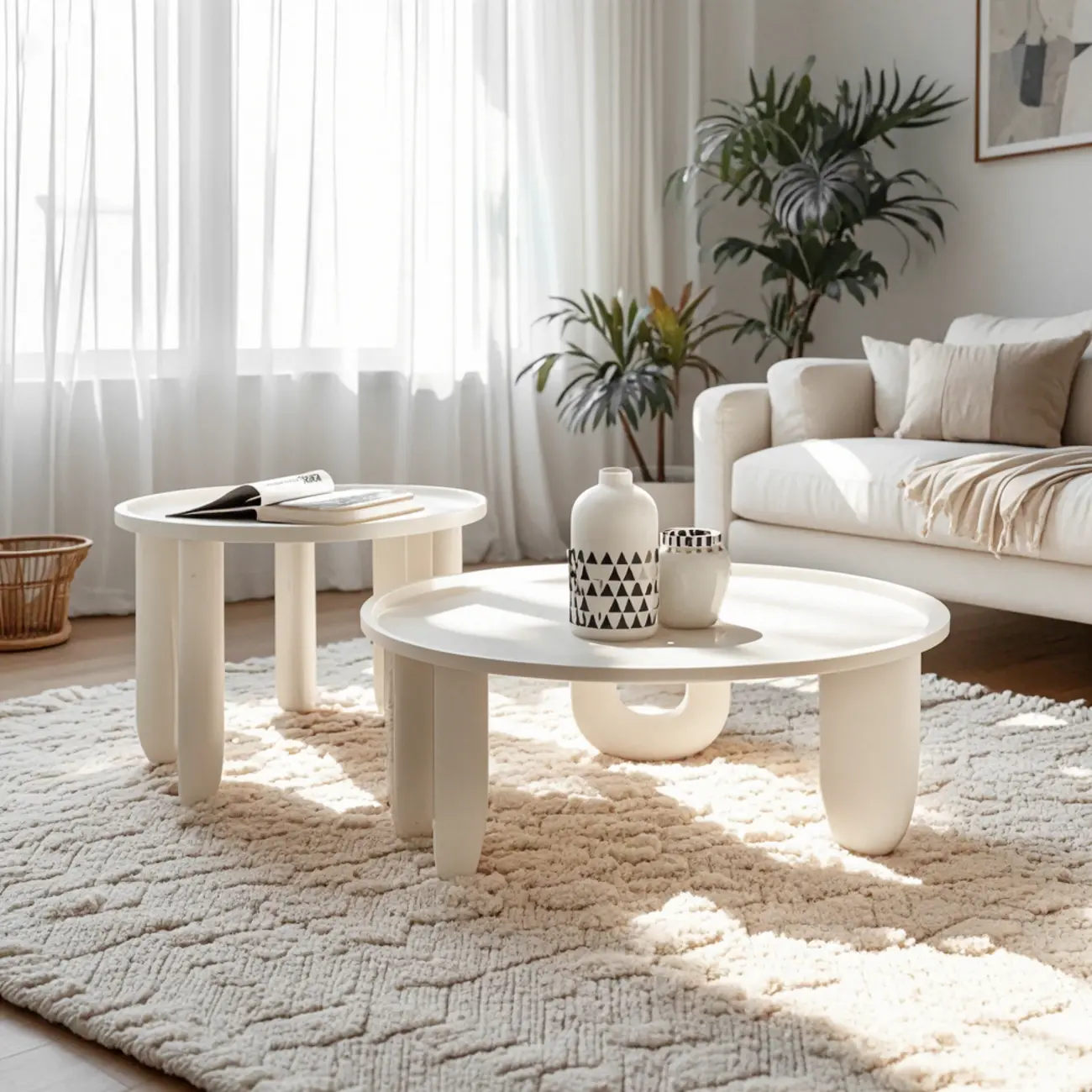 White Round Modern Three-Leg Wood Coffee Table