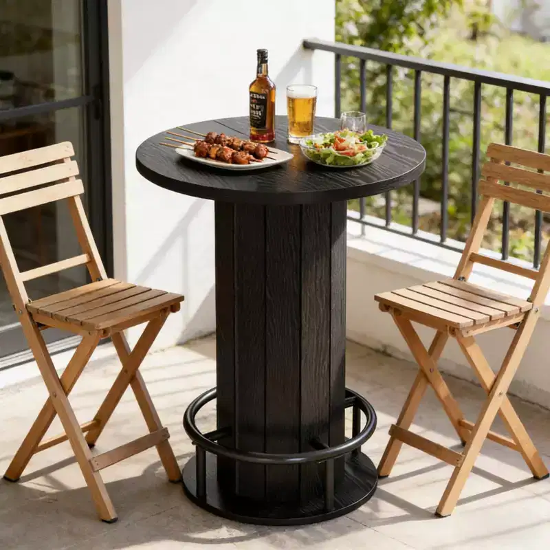 NAYSAYE Patio End Table Small Meeting Bar Table Round Dining Table with Fence-Style Base for Compact Spaces, 31.52*31.52*39.4