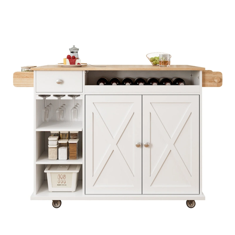 Kitchen Island Cart with Solid Wood Top and Rolling Wheels