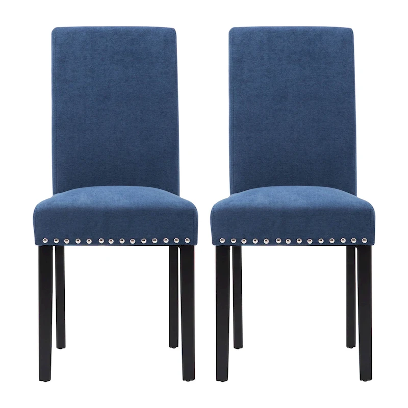 Fabric Upholstered Nailhead Trim Parsons Dining Chairs Terry Cloth Set of 2