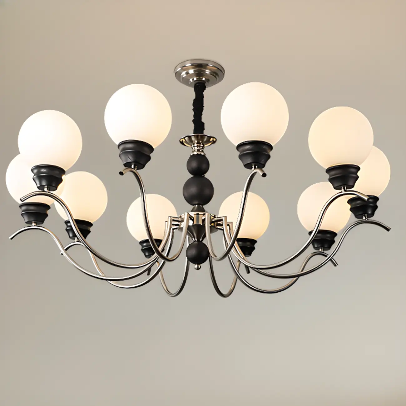 Classic Black Metal Modern Globe Glass Chandelier