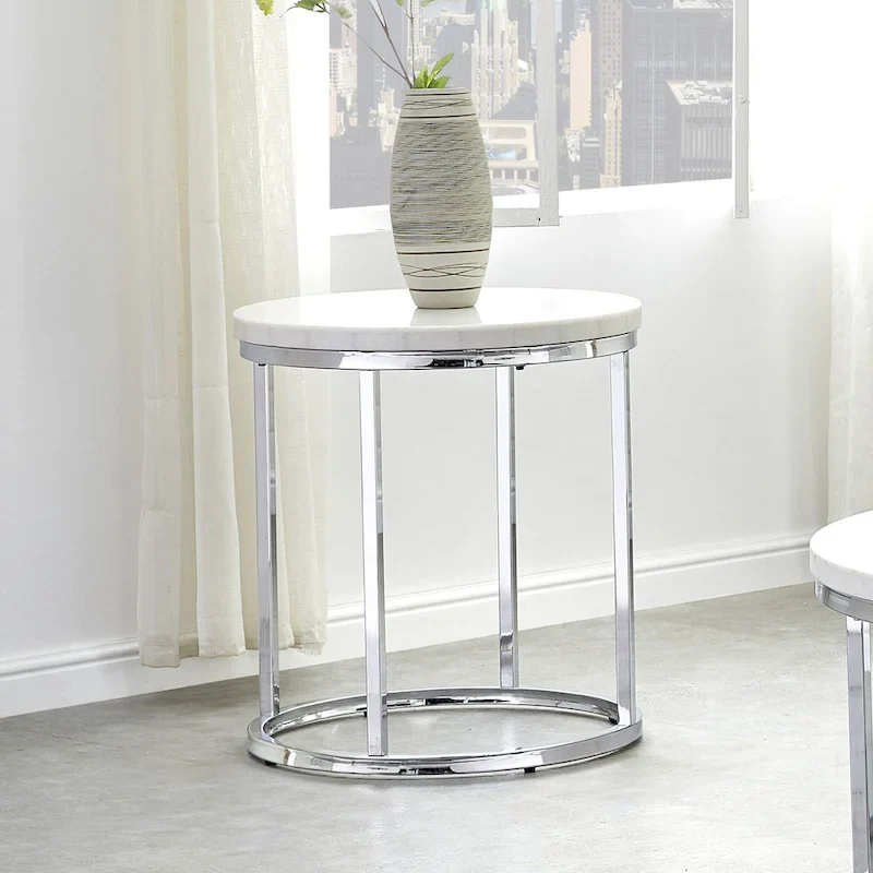 Steve Silver Eden White Marble Top Round Side Table