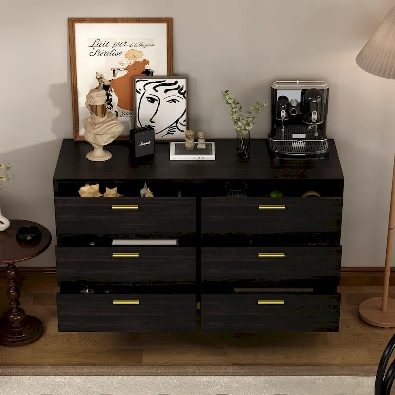 6 Drawer Larget Chest&Dresser With Golden Metal Handles