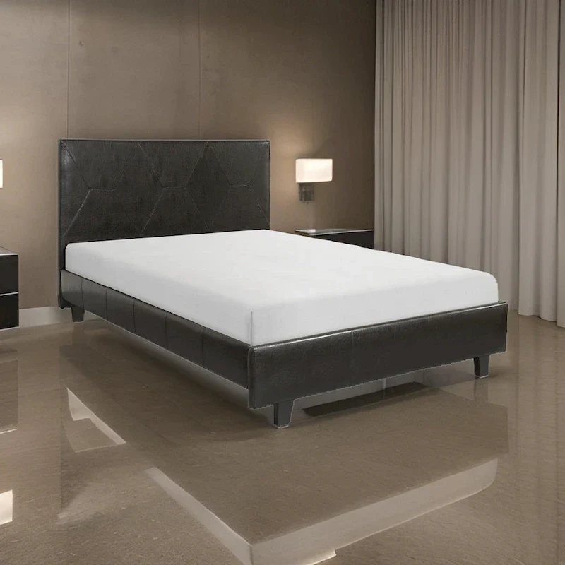 Leo California King Size Platform Bed, Brown Faux Leather, Solid Wood