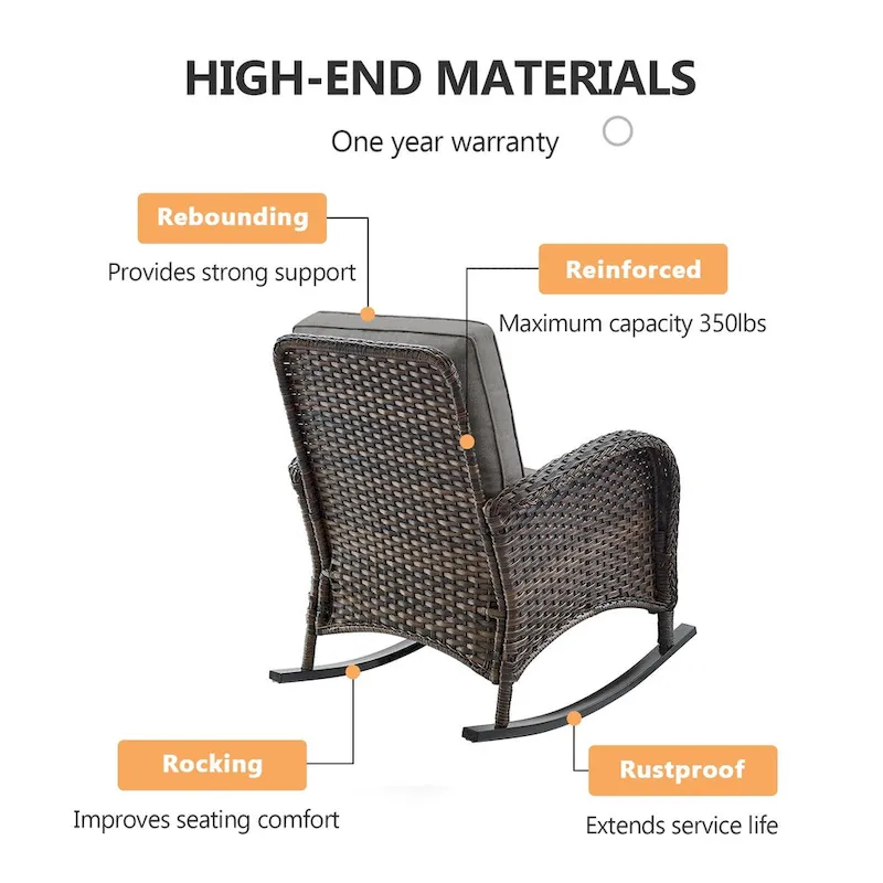 2 Rocker Chairs Ottoman with Loveseat Sofa Coffee Table - Brown